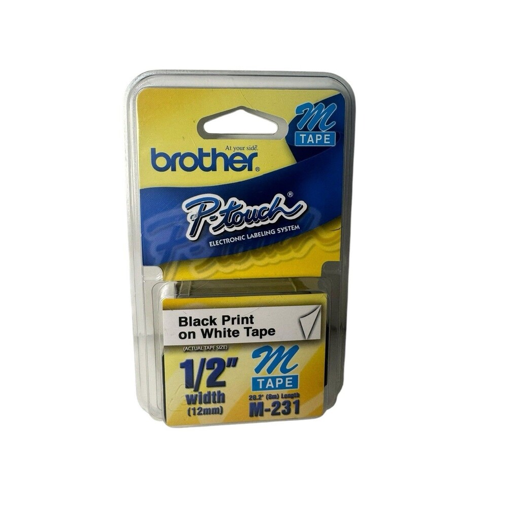 Brother P-Touch Black Print On White Tape M-231 1/2" Genuine OEM Single NEW